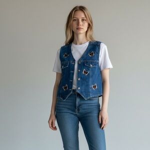 Stonebridge Butterfly Embroidered Denim Vest Sz L